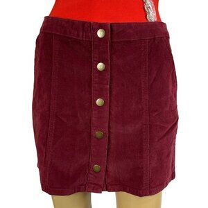 Altard State Corduroy Mini Skirt Small Burgundy Rise Mid Stretch Front Buttons